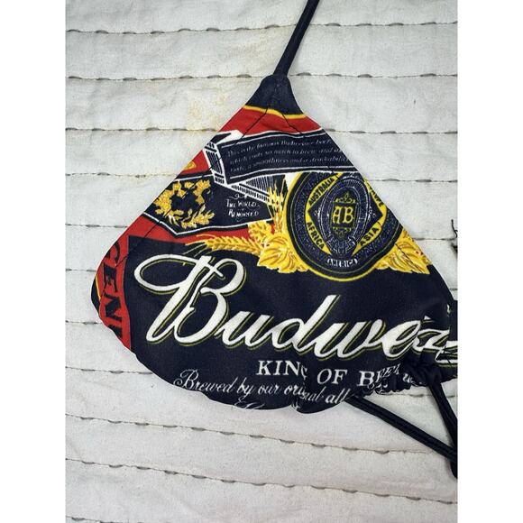 Vintage Budweiser Triangle String Bikini Top Only King Of Beer Bud Navy Swim - Picture 3 of 13